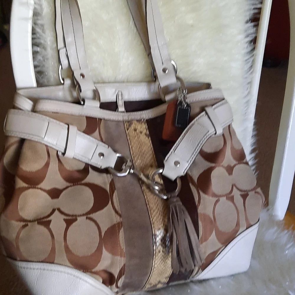 COACH Hampton Python/Leather Satchel - Picture 1 of 10